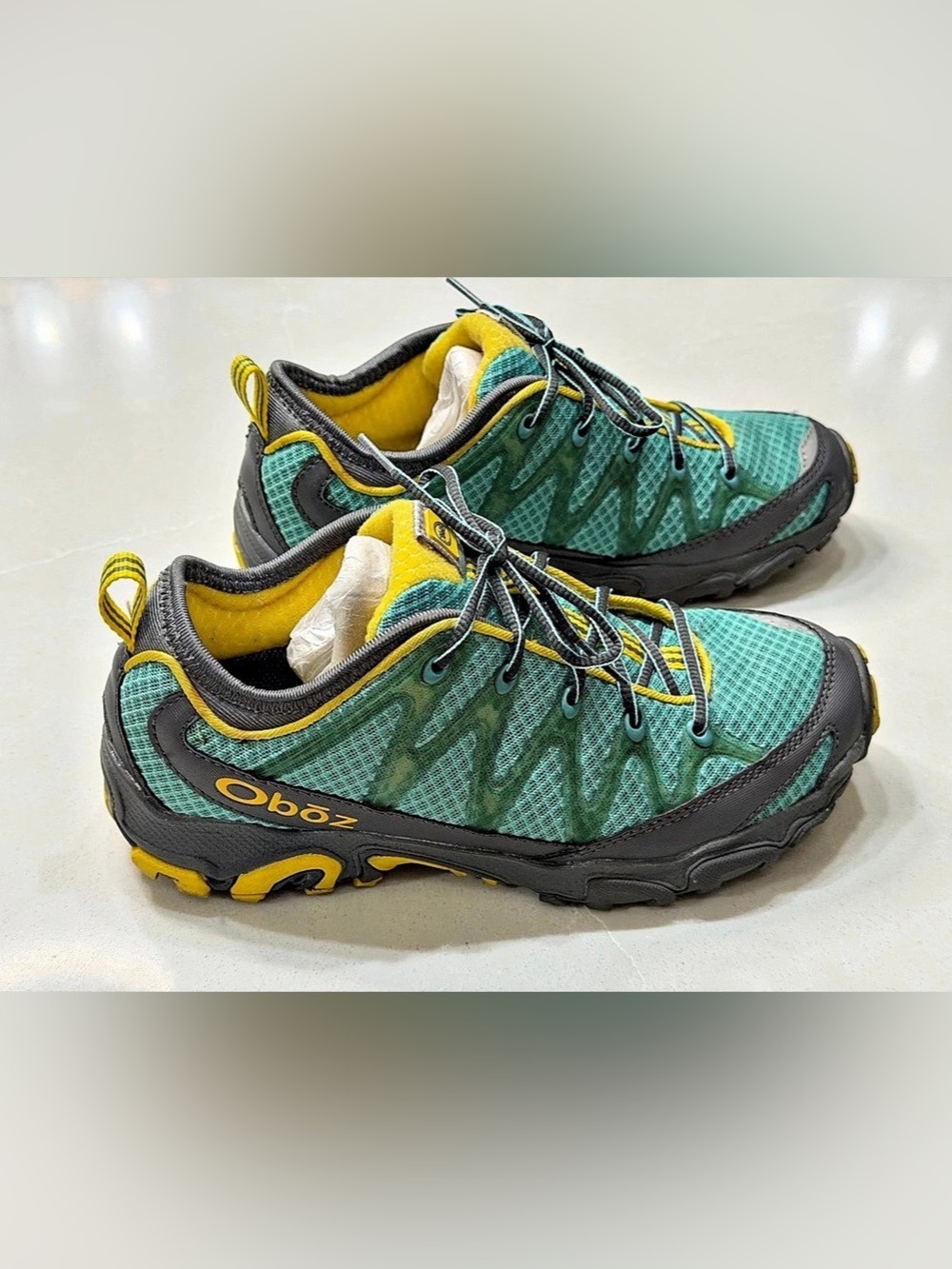 Oboz Emerald Peak Low Hiking Shoes Trail Runners Green Yellow Women's Size 7.5
